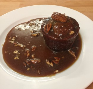 Cherry Sticky Toffee Puddings with Caramalised Pecans and Tangerine Sauce